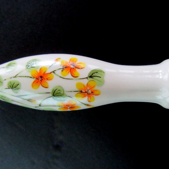Ceramic & wood yellow floral fork and spoon salad serving pieces - Japan - Picture 3 of 12